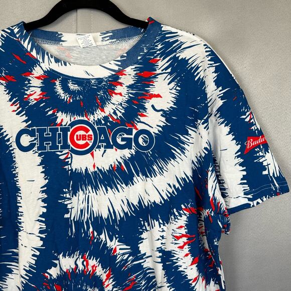 Unisex EUC Chicago Cubs Tie Dye Budweiser Logo Wrigley Field Bleacher T Shirt XL - Picture 2 of 6